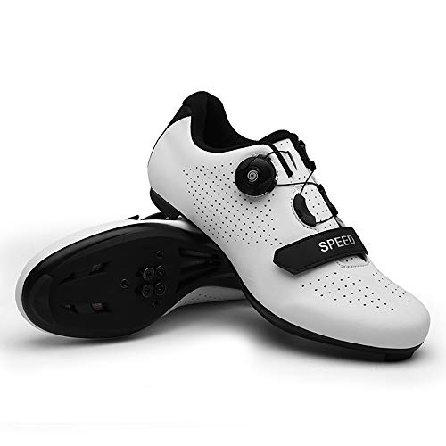 tangjiu Zapatos De Bloqueo De Bicicleta De Carretera Unisex, Bicicleta De Montaña con Taco Exterior Bicicleta Transpirable Zapatos Giratorios, Adecuados para Senderismo Y Ciclismo (Blanco,40) Cover