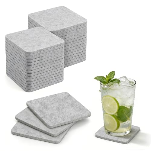 HELIMIAO Posavasos de fieltro rectangulares, 5 mm de grosor, posavasos de cristal extra gruesos para bebidas, manteles individuales lavables para bar, tazas, jarrones, color marrón, 30 unidades