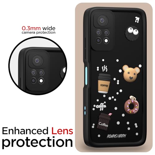 Image of Pikkme Back Cover for Redmi Note 11 Pro | Cute Fun Cartoon 3D Bear Silicone Full Body Protection Bumper Case (Black)
