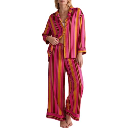 Image of Women Satin Pajama Sets Floral Silk Pajamas Pj Set