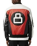 EASTIFIED Mens 8 Ball Pool Billiard Bomber Lightweight Casual Stylish Fashion 80s 90s Retro Zip Up Faux Leather Jacket (X-Large, Red Black White)