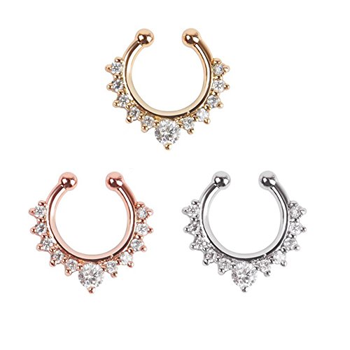 Kredy Septum Fake Nose Ring Jewelry,Women Girls Septum Ring Faux Nose Rings Non-Piercing Jewelry Clip On Clicker (3 PCS)