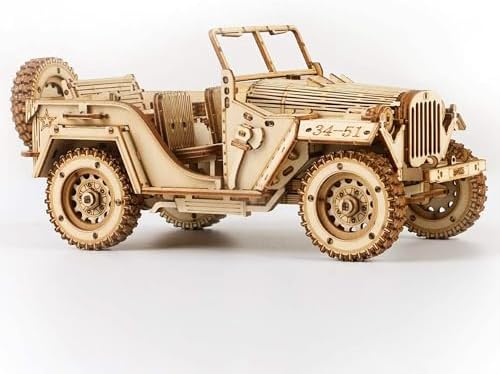 ROKR 3D Wooden Puzzle Scale Model Car -Self Building Vehicle Kits-Brain Teaser Toys- Birthday/Christmas Gift for Adults on (Army Jeep)