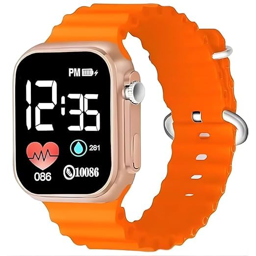 Image of XENTON Kids Digital Watch for Boys & Girls | LED Display Wrist Watch | One Touch Time & Date Display | Adjustable Strap | Lightweight Casual Watch for Kids Boys (Orange)