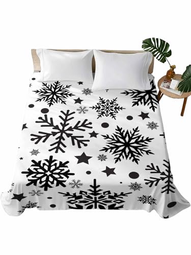 Queen Flat Sheet, Christmas Snowflake Queen Bed Sheets Only, Soft