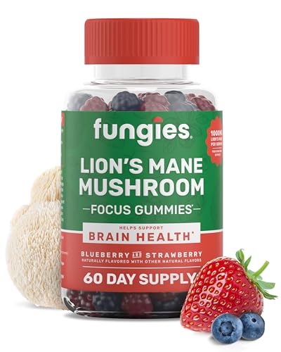 Fungies Lion'S Mane - Gomitas para la salud del cerebro de hongos – Promueve el enfoque, la memoria y el estado de ánimo – 60 unidades (sabor natural de fresa a arándanos, sin gelatina, sin gluten