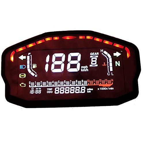Motorcycle Speedometer, 12V LCD Screen Digital Odometer Speedometer w/4 in 1 Indicator Functions Universal for 2 & 4 Cylinder Motorcycle