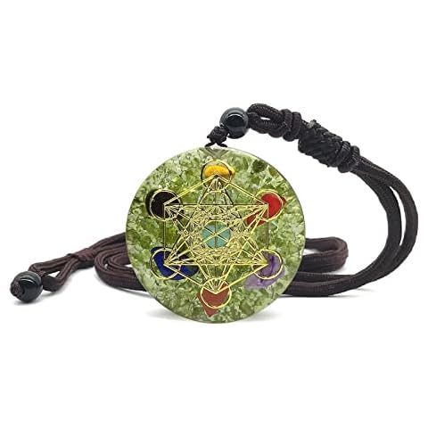 EDEN'S CALL Healing 7 Chakra Metatron's Cube Orgonite Crystal Stone Pendant Necklace for Men and Women 26.38" Adjustable Energy Generator Necklace, Peridot Cover