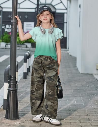 Image of Arshiner Girls T Shirts Ruffle Short Sleeve Summer Pleated Crewneck Casual Tops Tees Blouses