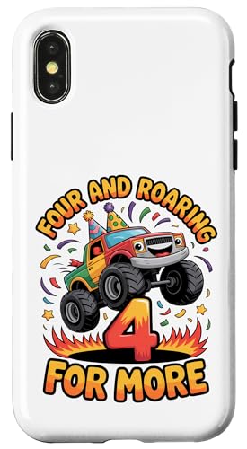 Four and Roaring for More Funny 4th Birthday�g���b�N �X�}�z�P�[�X iPhone X/XS �p