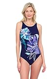 Gottex Water Lily Women’s High Neck Mastectomy One Piece Suit Traje de baño de una Sola Pieza, Azul, 6 para Mujer