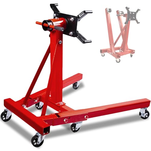 Tolpassa Engine Stand 2000 lbs Capacity Rotating Engine Motor Stand with 6 Casters 360 Degree Adjustable Head Heavy Duty Foldable Engine Stand for Auto Repair Vehicle Maintenance Red