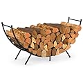 NANANARDOSO Curved Firewood Rack?48 inches Powder-coated Metal Fireplace Log Holder for Firewood Storage?Ideal for Indoor and Outdoor Fireplaces Wood Storage