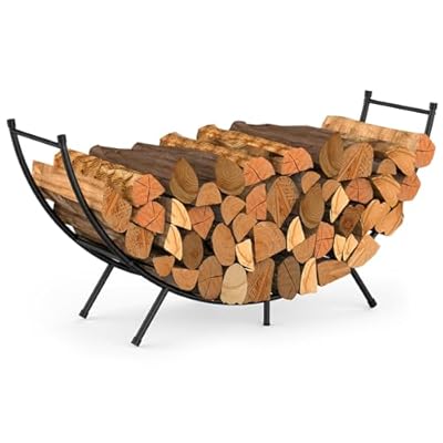 NANANARDOSO Curved Firewood Rack?48 inches Powder-coated Metal Fireplace Log Holder for Firewood Storage?Ideal for Indoor and Outdoor Fireplaces Wood Storage