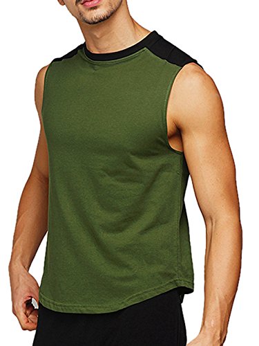 Image of GRITSTONES Olive Green /Black Round Neck Sleeveless Vest (t Shirts)