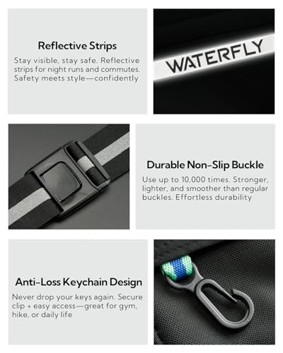WATERFLY Laufgürtel für Handy Lauftasche Joggen: Lauf Hüfttasche Herren Damen mit 4 Taschen Jogging Bauchtasche Flache Gürteltasche Handytasche Sportgürtel Running Belt zum Laufen Sport Fitness