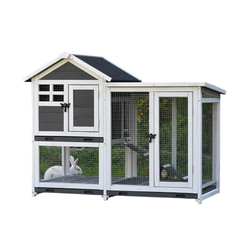 LAJOKING 鶏小屋、大型飼育ケージ、屋外、耐候性、木製、防雨、組み立て簡単、複数のドアとトレイ付き、家庭用金網、鶏やウサギに適した家禽ケージ (D)