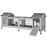 GUTINNEEN Rabbit Hutch Outdoor Bunny Cage Indoor with Large Space Guinea Pig House on Wheels 10.4 ft², No Leak Trays, Run