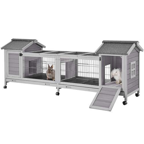 GUTINNEEN Rabbit Hutch Outdoor Bunny Cage Indoor with Large Space Guinea Pig House on Wheels 10.4 ft², No Leak Trays, Run