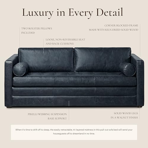 Poly & Bark Napa 82" Leather Pull‑Out Sleeper Sofa – Full‑Grain Italian Leather Upholstery,Tri‑Layer Mattress & Storage Console –Sophisticated Multi‑Functional Sofa Bed for Living Rooms & Guest Spaces by POLY & BARK - Image 3