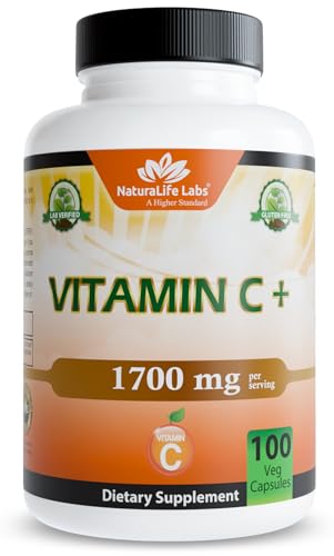 NaturaLife Labs Vitamin C with Vitamin D3, Zinc, Elderberry & Ginger Root – 1,700 mg per Serving – 100 Capsules, Vegan, Non-GMO, Gluten Free