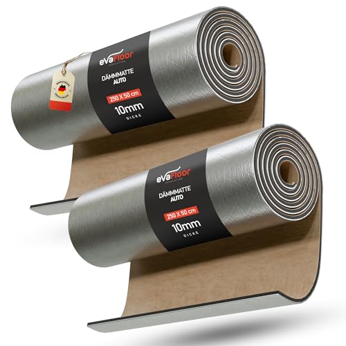 EVAFLOOR® Pack 2 Dämmmatte Auto Selbstklebende 250 x 50 cm – 10 mm Dicke | Schalldämmung Auto | Ideal für Autos, Transporter und Camper | Maximale Temperatur 110°C / Minimale -50°C