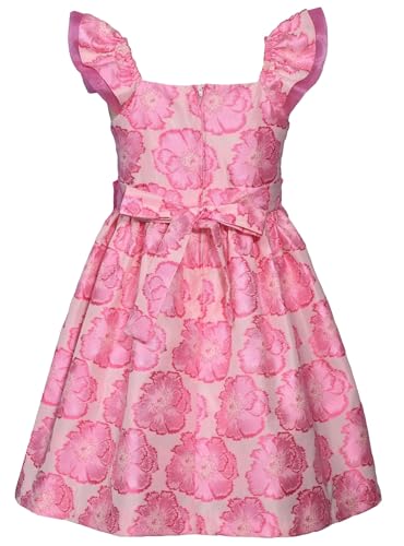 Bonnie Jean Girls 3M-16 Pink Floral Jacquard Organza Bow Front Dress3