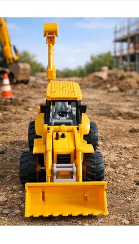 Image of Lookalike Heavy-Duty Backhoe Loader Excavator Toy, Yellow, Friction Powered, Construction Vehicle, for Boys 3-12 Years