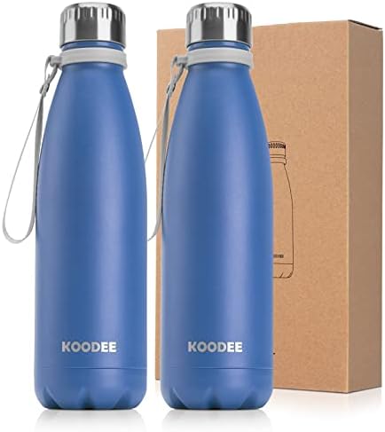 Koodee Stainless Steel Water Bottle, 2Pack 17 oz/500 ml Insulated Water Bottle, Double Wall Vacuum Sports Water Bottle, for School, Fitness, Running-PBA Free