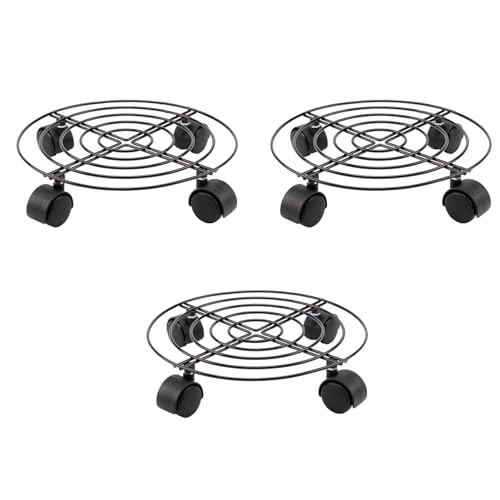 QJIRZB 3 Pack Plant Caddy with Wheels 27cm Round Metal Potted Trolley Heavy Duty Movable Metal Plant Dolly for Indoor Outdoor Home Garden Tools