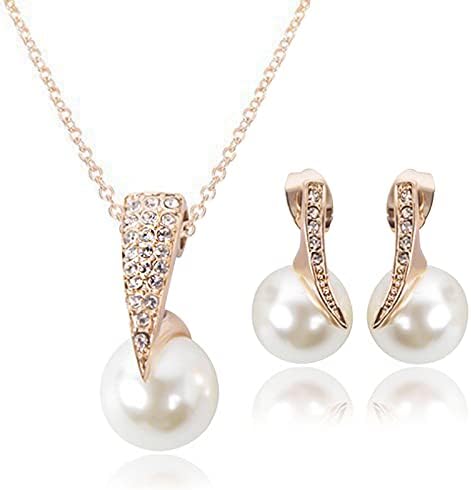 Jancosta Pearl Jewellery Necklace Earrings Set 925 Sterling Silver Plated Pendant Necklace and Dangle Earrings Set Wedding Bridal Jewelry Set Gifts for Women Girls Mum Birthday Anniversary
