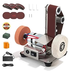 Electric Belt Sander, 96w Mini Belt Sander with 7-Stage Speed Control (4000-9000 RPM) - with 20 Sanding Belts, Polishing & Sanding Wheel - Multifunctional for Wood & Metalworking (A)