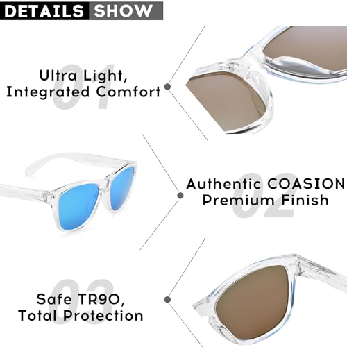Image of COASION Classic Retro Kids Polarized Sunglasses for Boys & Girls Age 2-9 | UV400 Shatterproof Lightweight Sun Glasses with Brand Logo, Toddler Beach Outdoor Travel Sunnies, Children Summer Must-Haves