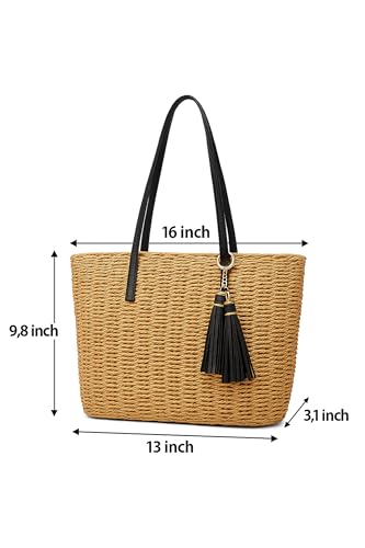 YXILEE Straw Bags For Women | M Size Travel Straw Totes Bag Woven Summer Handmade Shoulder Bag Handbag4