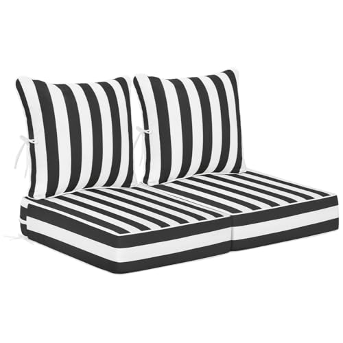 Olefin 6 Inch Thick Deep Seat Cushion Set of 2, Patio Black Stripe 23x26