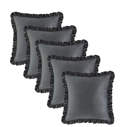 Image of Amazon Brand - Umi Velvet Grey 22x22 Pillow Covers, Set of 2 Decorative Ruffle Cushoin Pillow Covers for Sofa Couch