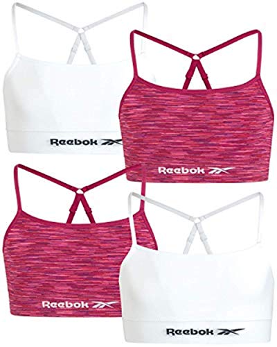 Reebok Girlsâ€™ Bralette - Racerback Seamless Longline Cami Bralette with Removable Pads (4 Pack), Size Large (12-14) Red Spacedye/White