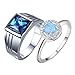 Aotiwe Anillos de Compromiso Para Hombre Y Muje Plata anillos Ancho Redondo, Azul Circón Ronda Plata 925 Anillos Pareja Mujer 15 & Hombre 20
