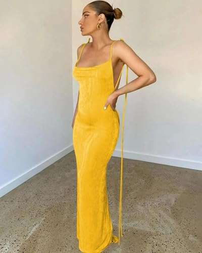 Image of Doweha Women Backless Cowl Neck Cocktail Going Out Dress Halter Slip Long Semi Formal Party 2026 Spring Summer Maxi Dress