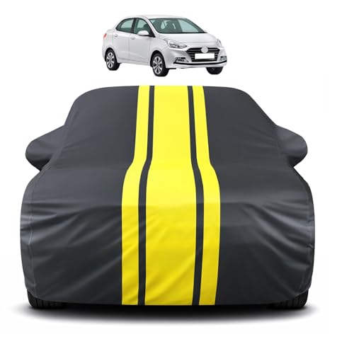 Image of Auto Hub Car Cover Compatible with Hyundai Xcent with Mirror Pocket, Soft Cotton Lining, Xcent Car Cover Waterproof - Yellow-Black