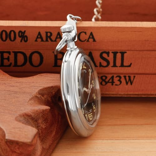 Image of Uncovered Men's Mechanical Pocket Watch with Chain, Uncovered Roman Design Dial Chain Mechanical Pocket Watches for Men