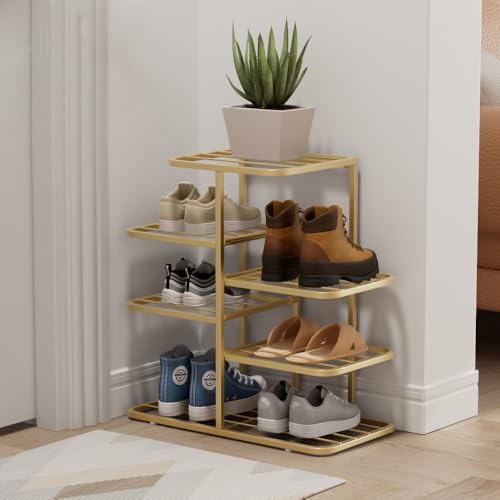 Étagère à chaussures en métal robuste dorée Simcat à 4 niveaux