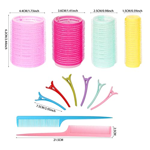 Foto von LLGLEU 38 Stücke Lockenwickler Set, 24 Stücke Klettwickler Halten Haarrolle Selbsthaftend von 44 mm, 36 mm, 25mm, 15mm und 12 entenschnabelclips zum Fixieren und 2 Kämme für Salon Barbier Friseur