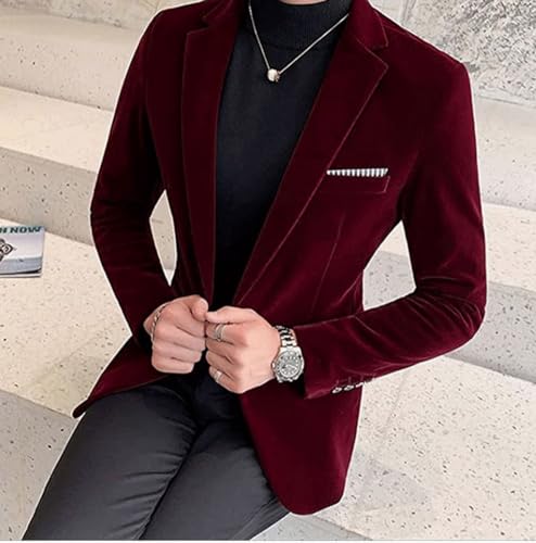 Mens Velvet Casual Blazer Jacket Peak Lapel Business Suit Jacket One Button Dinner Coat Wedding Party Jacket2