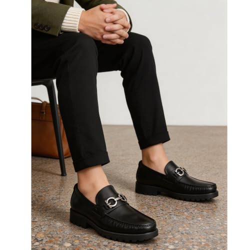 Image of Men's Luxury Black Leather Penny Loafers, Classic Fashion Handmade Dress Shoes Casual Slip-on Loafer for Mens
