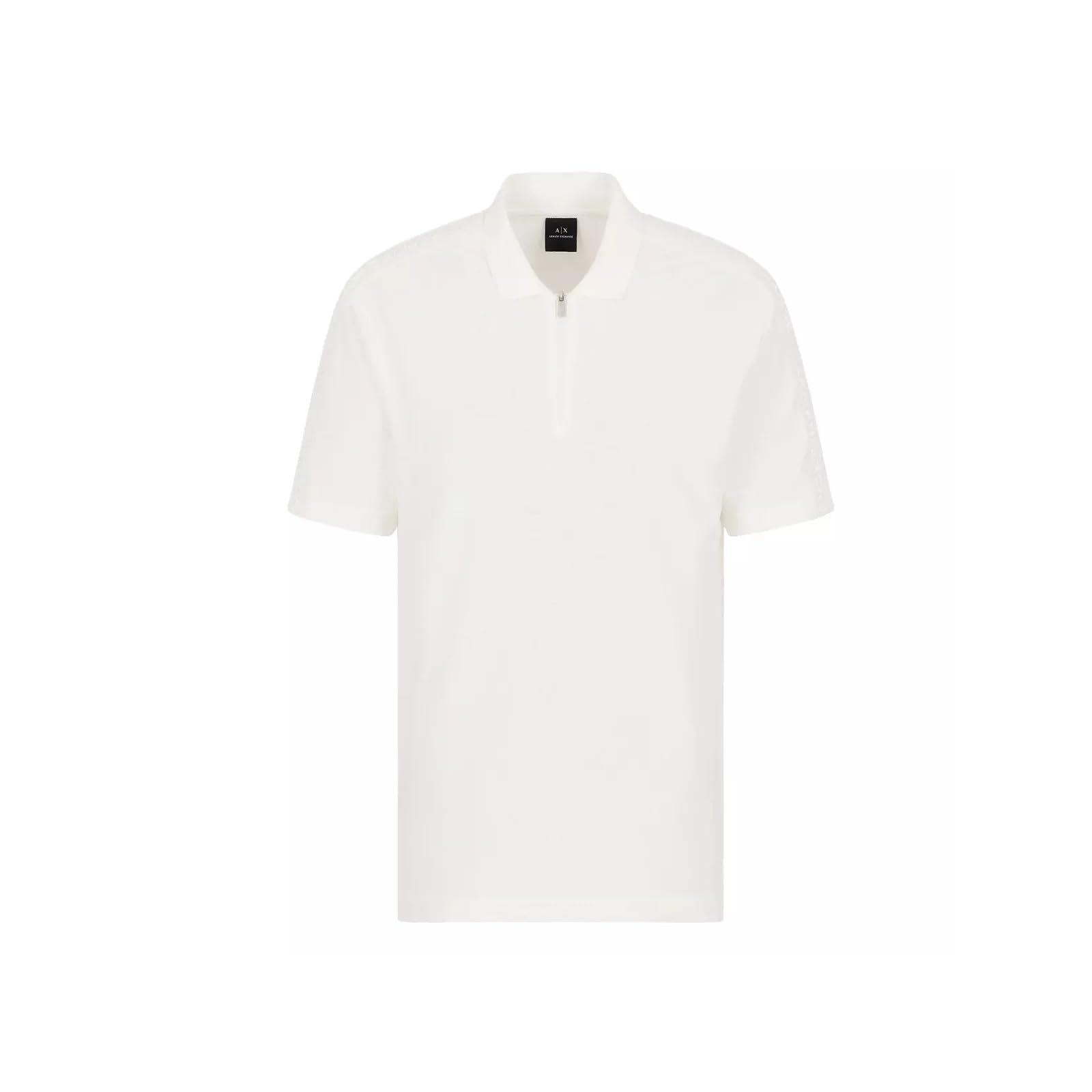 Armani Exchange Polo de piqué de algodón con Cremallera y Logotipo apilado para Hombre, Blanco Sucio, Large