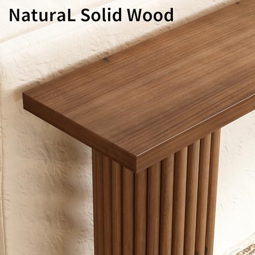 Image of Fluted Solid Wood Console Table - 55 Inches Mid Century Modern Foyer Table, Entryway Hallway Minimalist Sofa Table, Half Round Legs