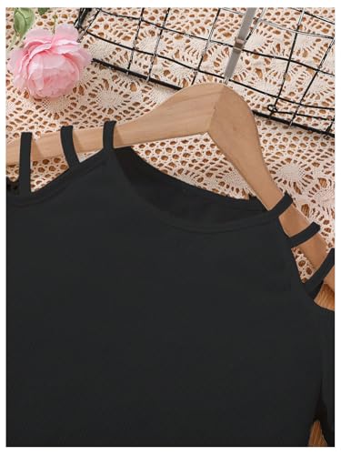 Girl's Cut Out Cold Shoulder T Shirt Short Sleeve Crew Neck Summer Tee Tops4