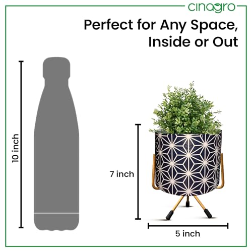 Image of CINAGRO Metal Flower Vase Planter Pot with Iron Stand, Pots for Plants, Plant Pots for Home Decoration, Succulent Pot, Indoor Planter Balcony Garden Decor (Size: 6X6 inch) Style: Regal Reflection