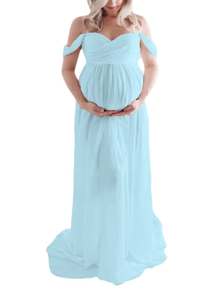 Tomwell Robe Grossesse Femme Jupe Longue en Mousseline de Soie Maternité Photographie Robe Couleur Unie Élégant Shooting Photo Maxi Robes
